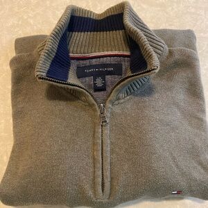 Tommy Hilfiger 1/4‎ Zip Pullover Sweater Gray Green Size L